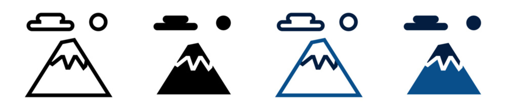 Iconos de paisaje. Monta&ntilde;a. Entorno esc&eacute;nico y naturaleza exterior. Ilustraci&oacute;n vectorial