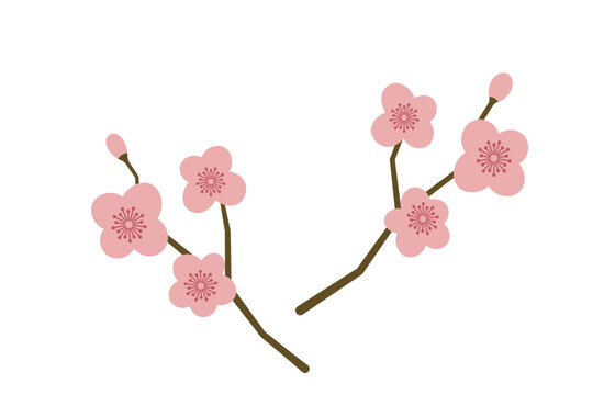 四隅に配置しやすい、桜や桃をイメージしたピンクの花と枝のベクター素材
