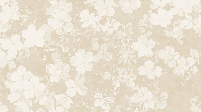 Beige vintage floral pattern with soft blossoms and grunge texture