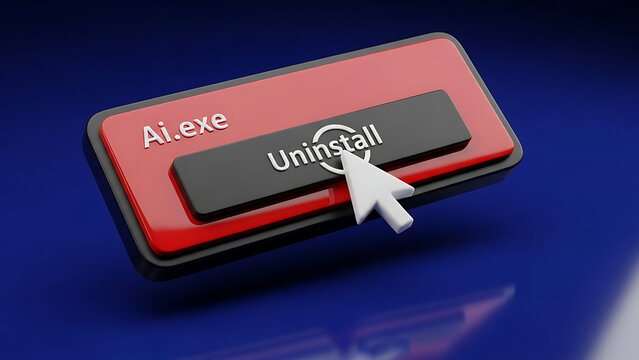 Uninstall AI Software Icon Cursor Clicking Remove Button Technology Concept.