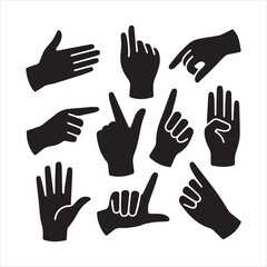 Obraz premium Human hand pointing, counting and showing palm vector icons set.