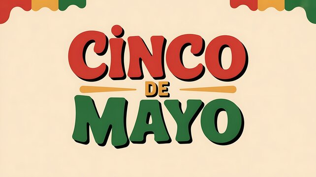 Cinco de Mayo bold text in red and green with festive border