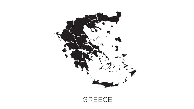 Greece map silhouette with national borders and islands, graphic design element against white background.
