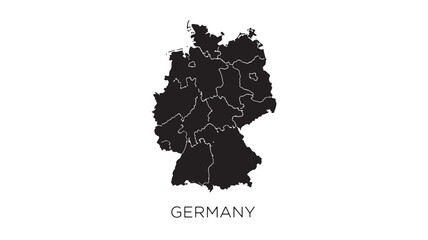 Germany map silhouette with state borders on a white background, representing country borders and internal divisions. © Harry 