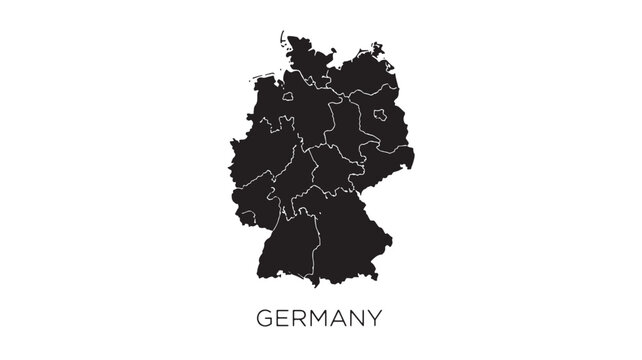 Germany map silhouette with state borders on a white background, representing country borders and internal divisions.