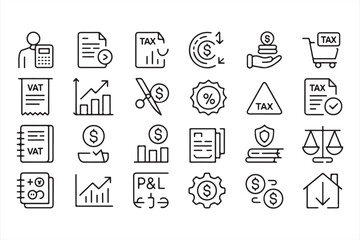Fototapeta premium Financial Management and Accounting Icon Set Outline Style