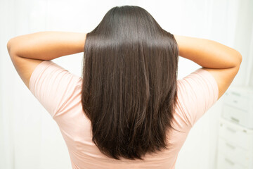 Fototapeta premium Woman with beautiful shine hair care treatment.