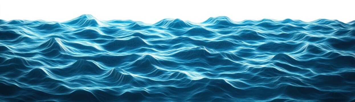 rolling blue ocean waves with luminous highlights and a white horizon, rhythmic motion and a sense of soothing energy