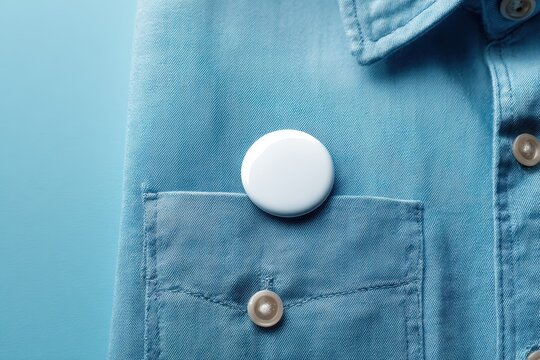 Blank white badge pin on blue denim shirt