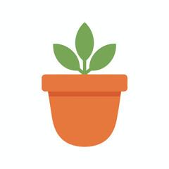 Obraz premium Green plant with three leaves growing from an orange clay pot