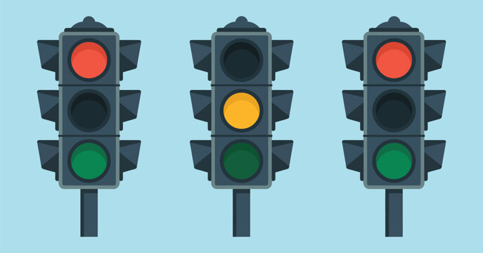 Traffic Light Icon Set, flat style design showing red yellow green signal symbol