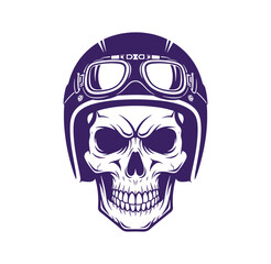 Obraz premium Purple skull wearing motorcycle helmet and goggles isolated on white background