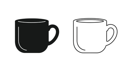 Obraz premium Two mug icons one filled one outlined in black and white