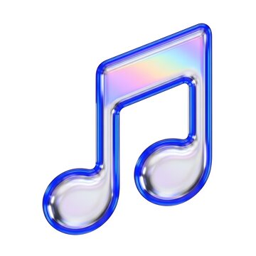 Shiny blue eighth note with a holographic rainbow effect on transparent background