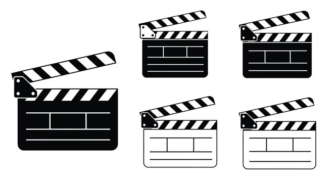 Black and white film clapperboards in various orientations