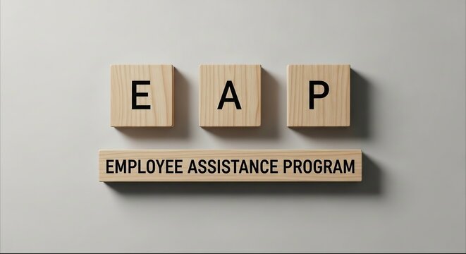  Employee Assistance Program EAP acronym on wooden blocks for corporate wellness