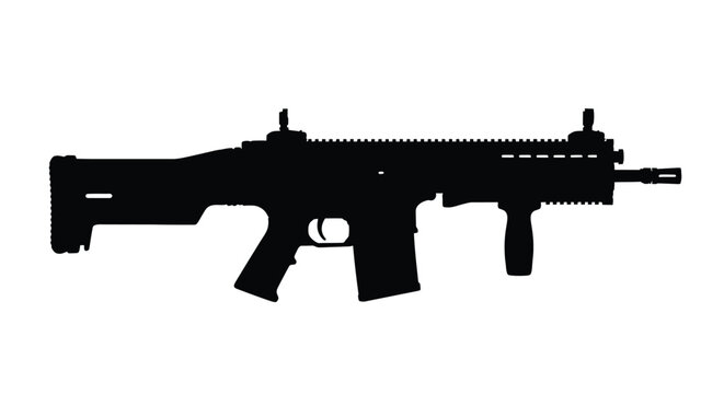 Detailed black silhouette of an automatic rifle side profile silhouette