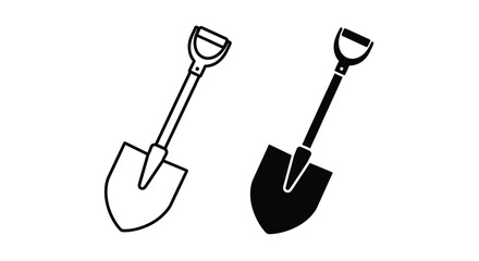 Two garden shovels depicted in contrasting styles a silhouette © SAKINA