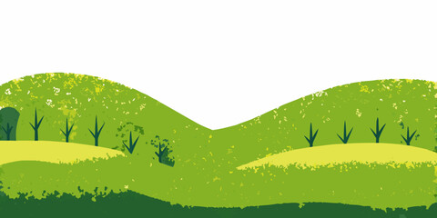 Stylized landscape with green hills and sparse trees digital illustration © Prince