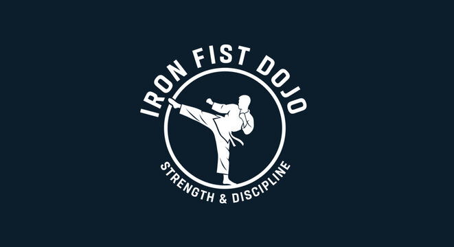 Dynamic martial arts logo with a high kick silhouette.