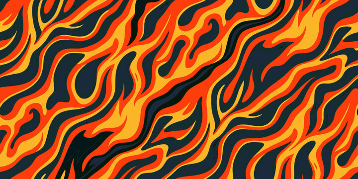 Abstract swirling flames in vibrant orange yellow and dark shades