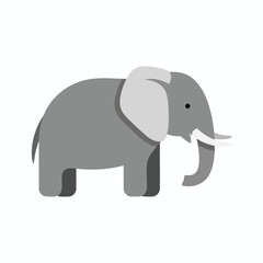 Fototapeta premium A stylized gray elephant with big ears and tusks, isolated on a white background