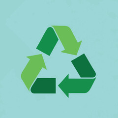 Fototapeta premium Iconic three-arrow symbol in varying shades of green against a textured light blue backdrop