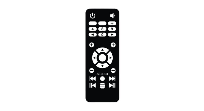 A black television remote control with multiple buttons and a directional pad