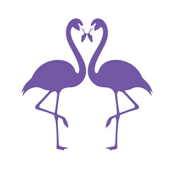 Obraz premium Purple flamingos standing side by side in heart shape formation with long necks and legs