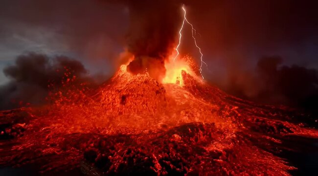 Volcano Eruption Lava Flow Ash Cloud Daytime Drama