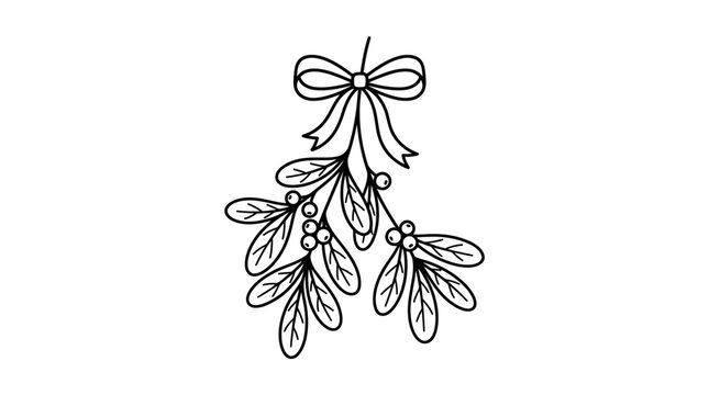 Elegant Black And White Mistletoe Sprig with Ribbon