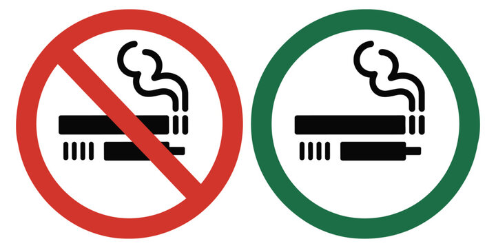 No Smoking No Vaping forbidden sign vector with cigarette and vape symbols, green designated area for allowed smoking, prohibition and safety awareness
