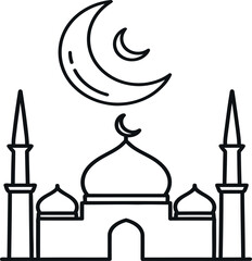 Obraz premium A line drawing of a mosque with a crescent moon and a smaller crescent on top of the dome