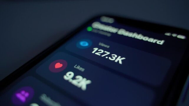 Views count growth on smartphone screen. Blog statistics analytics