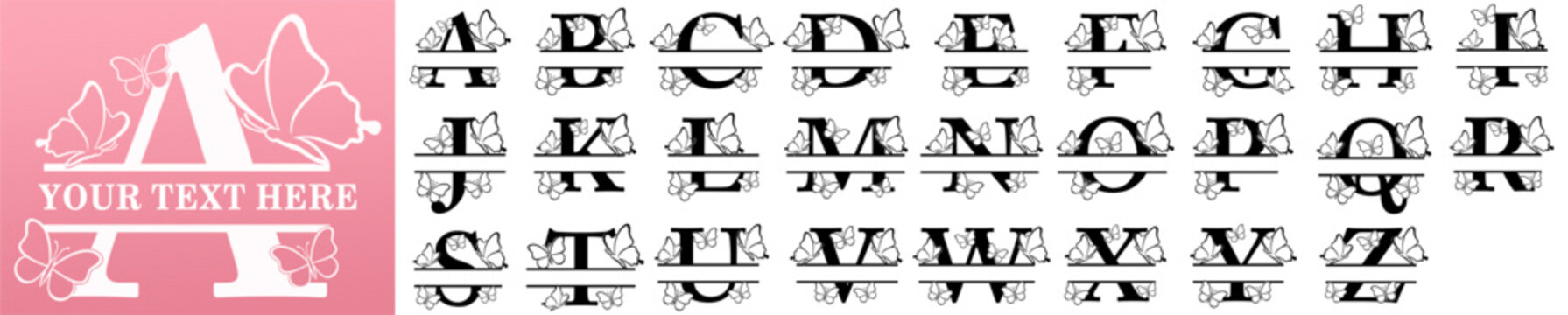 Butterfly Monogram Letters Font Alphabet Vector Design set A-Z	