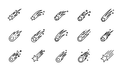 Shooting star icons vector set with comet trails and meteor streak symbols in clean minimal flat style © MdShakil