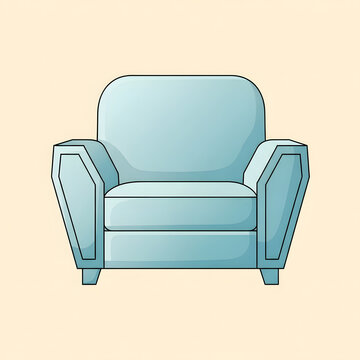 A simple, stylized illustration of a light blue armchair with clean lines and a soft gradient.
