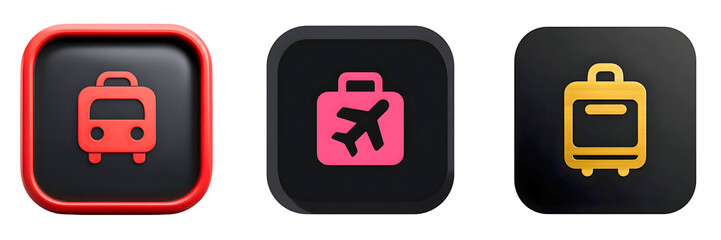 Obraz premium Travel icons set with bus airplane and train symbols black isolated on a white or transparent background