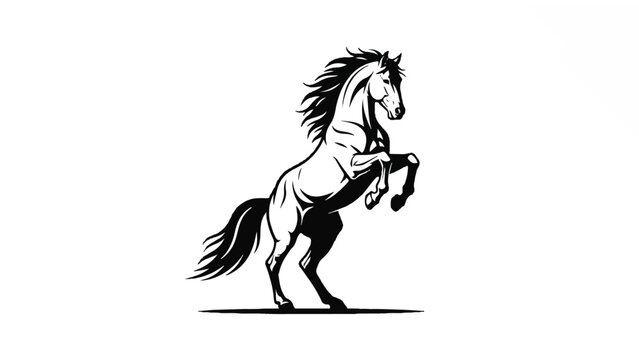 Black and White Horse Illustration Rearing 10.
