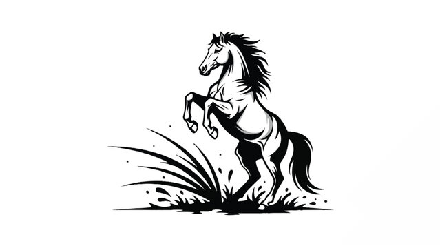 Black and White Horse Illustration Rearing.