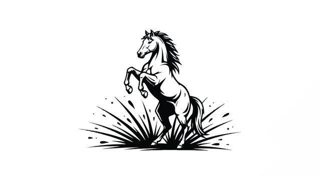 Black and White Horse Illustration Rearing Up.