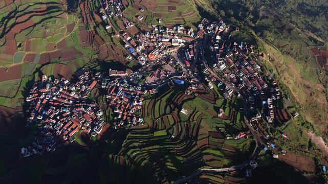 Aerial view of Kodaikanal Mountain landscape hills valley cloudy misty fog rainforest, Tamilnadu