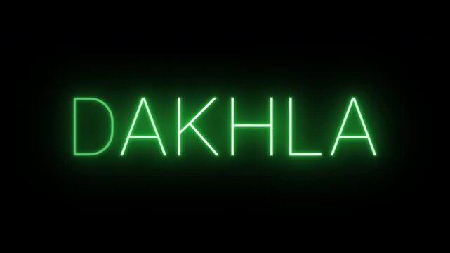Flickering neon green glowing dakhla sign animated on black background.