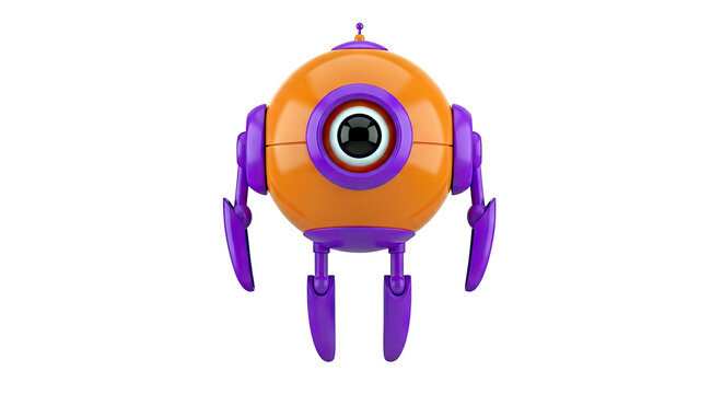 Orange and purple cartoon robot with a single eye