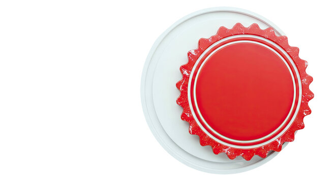 Red circular seal with serrated edges on white background