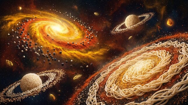 Vibrant spiral galaxies teeming with stars and planets, cosmic wonders in the vast expanse of space, a stunning celestial panorama