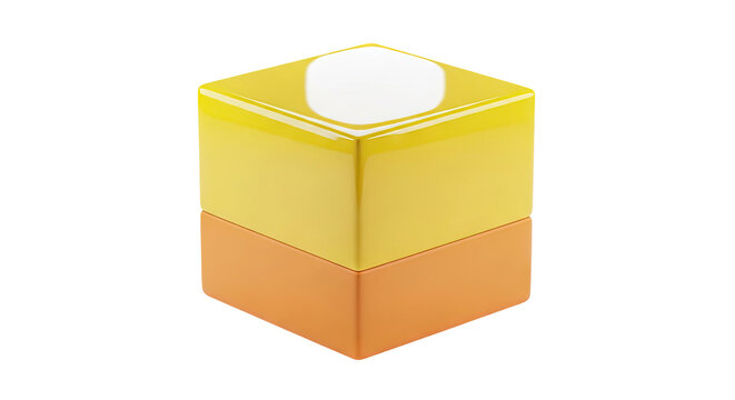 Two-tone cube with glossy yellow top and orange bottom