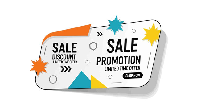 Sale and Promotion banners with discount and limited time offer with graphic elements and shapes on white background, commercial marketing and advertising concepts