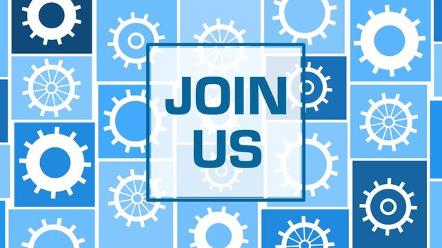 Join Us Gears Blue Grid Rotating Box Text Square 