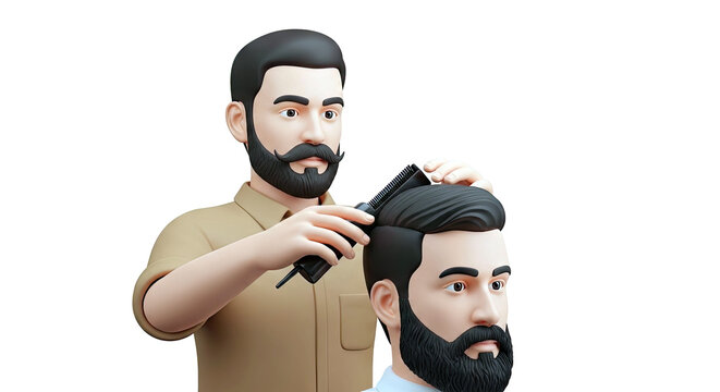 3D Barber Cutting Hair with Comb and Clippers